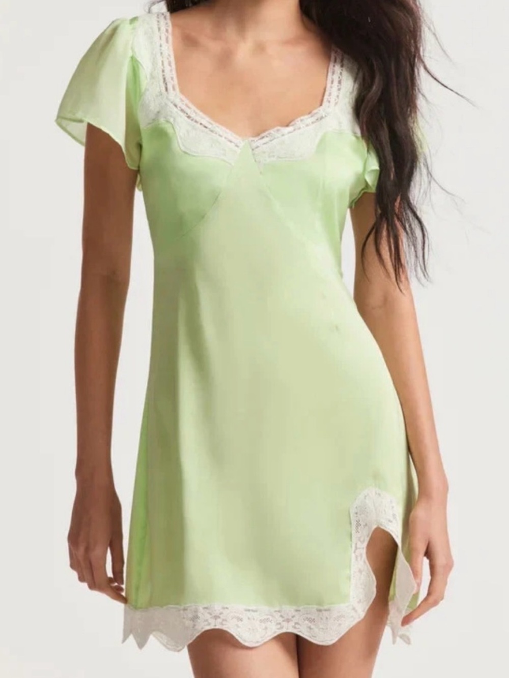 LoveShackFancy Aubrietta Mini Dress Embroidered Lace Flutter Sleeve Ribbon